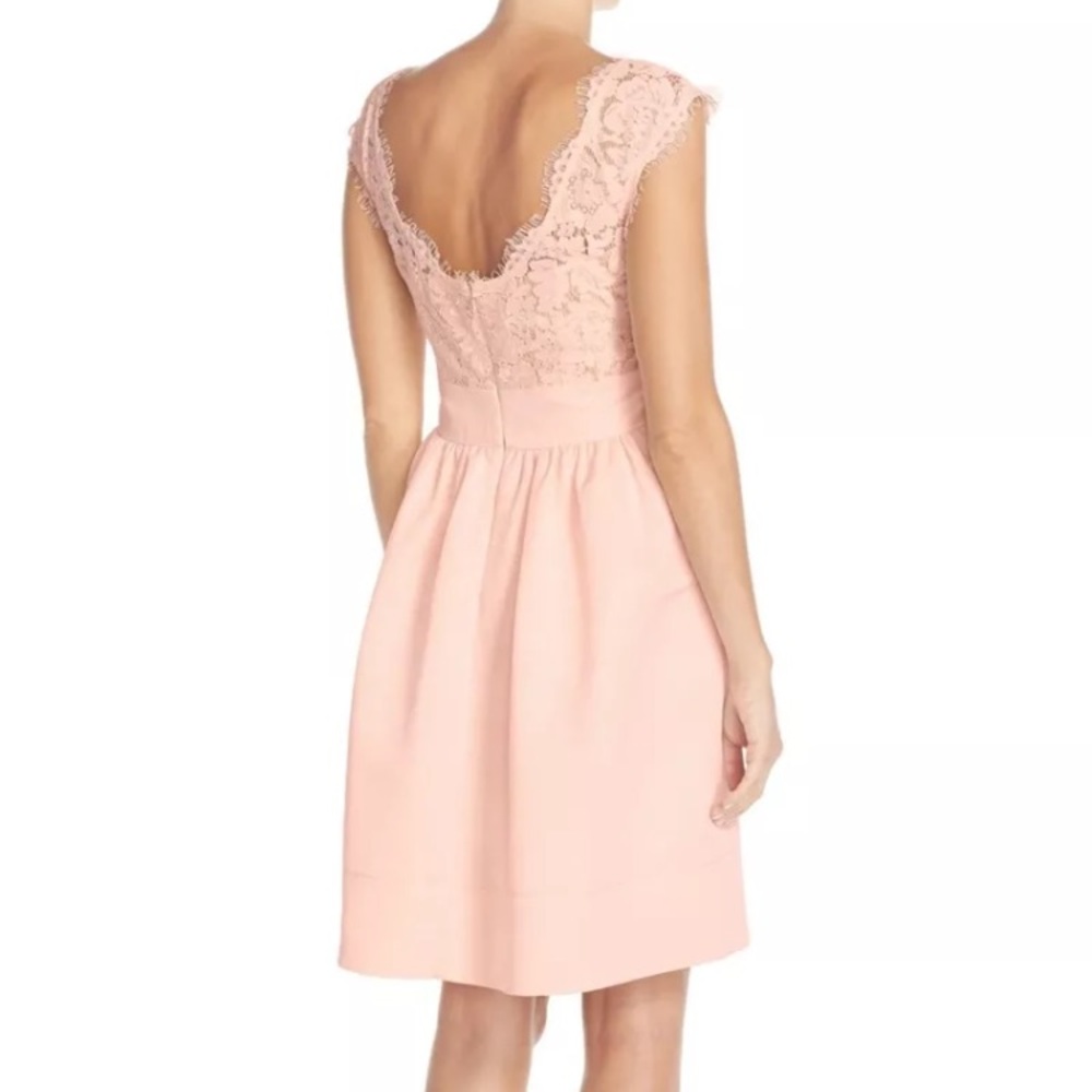 Eliza J Lace Faille Cap Sleeve Dress Lace Pink Blush Petite 12P 14P NWT Wedding - Picture 2 of 9